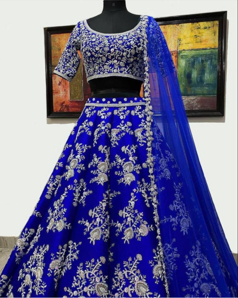 Blue Color Bangalori satin silk Embroidered work Lehenga