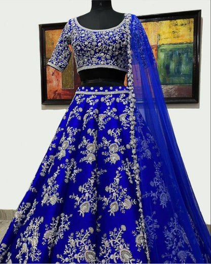 Blue Color Bangalori satin silk Embroidered work Lehenga