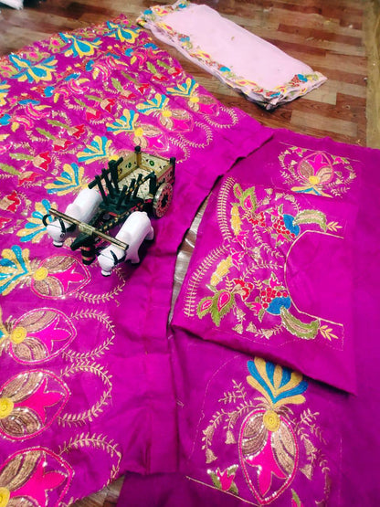Magenta Color Function Wear Mulbary silk embroidery lehenga choli