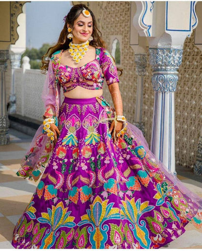 Magenta Color Function Wear Mulbary silk embroidery lehenga choli