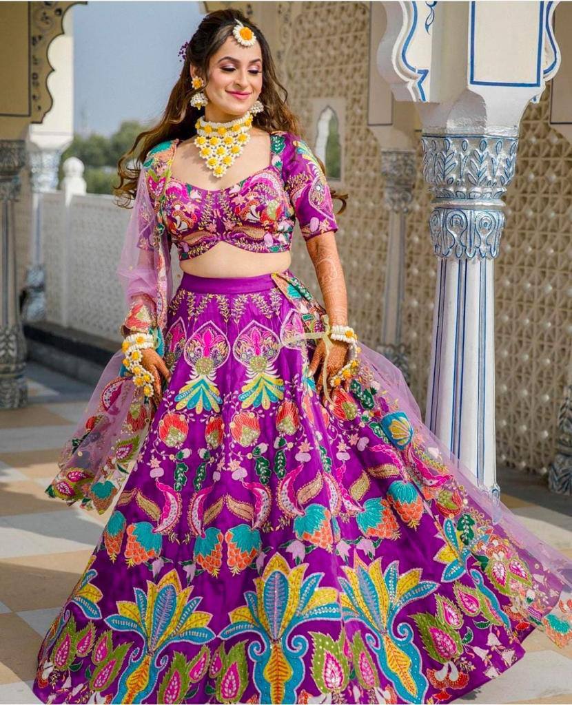 Magenta Color Function Wear Mulbary silk embroidery lehenga choli