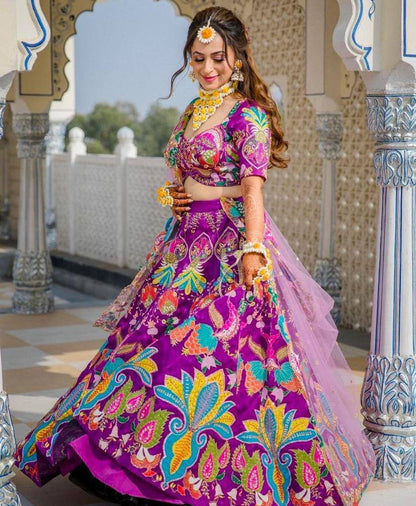 Magenta Color Function Wear Mulbary silk embroidery lehenga choli