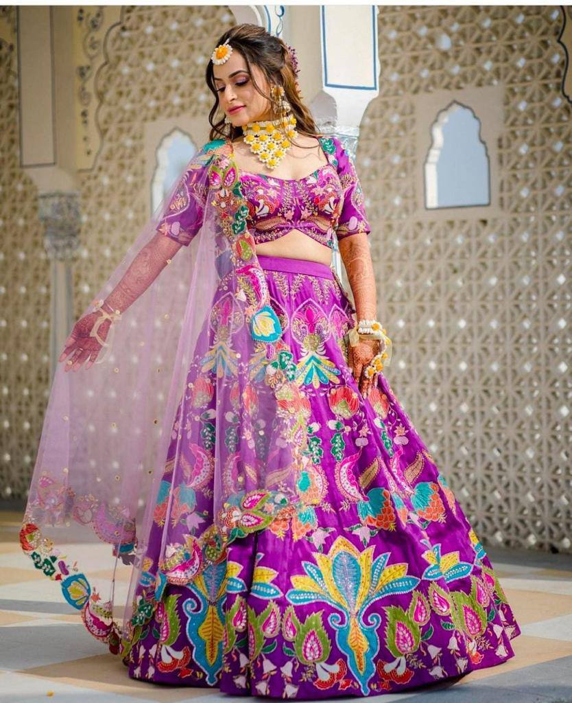 Magenta Color Function Wear Mulbary silk embroidery lehenga choli