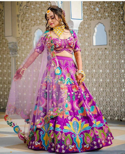 Magenta Color Function Wear Mulbary silk embroidery lehenga choli