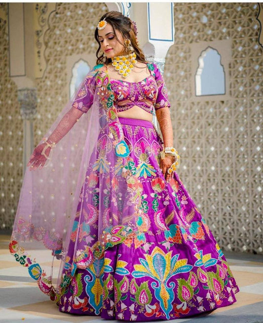 Magenta Color Function Wear Mulbary silk embroidery lehenga choli