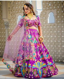 Magenta Color Function Wear Mulbary silk embroidery lehenga choli