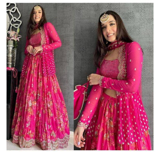 Pink Color Designer Embroidery work Party Wear Lehenga Choli with koti