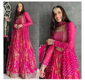 Pink Color Designer Embroidery work Party Wear Lehenga Choli with koti