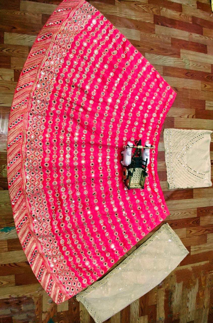 Pink Color Real Mirror Work Lehenga Choli for function wear