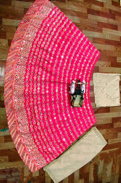 Pink Color Real Mirror Work Lehenga Choli for function wear