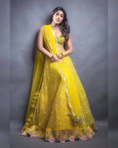 Yellow Color Sequence work 3 Meter Flare Lehenga with Cancan