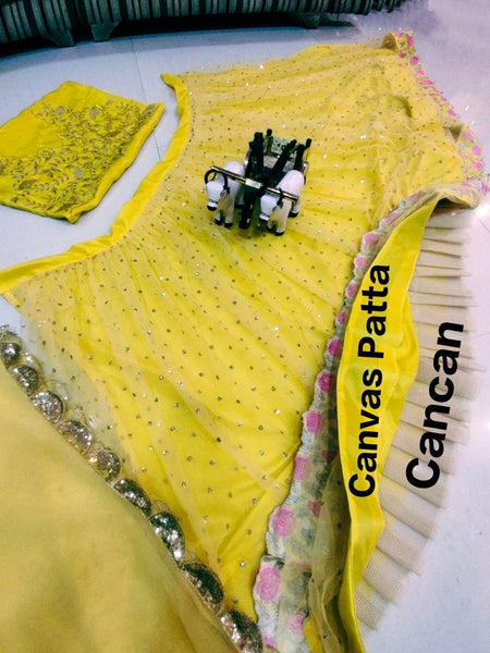 Yellow Color Sequence work 3 Meter Flare Lehenga with Cancan