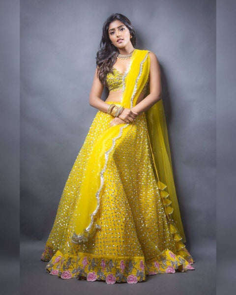 Yellow Color Sequence work 3 Meter Flare Lehenga with Cancan