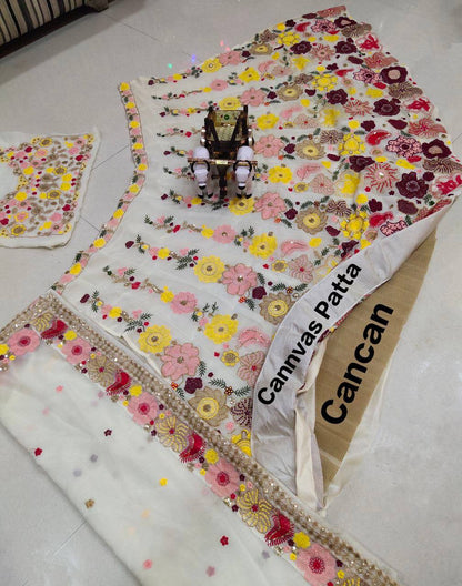 Cream Color Full Embroidery Work Lehenga with Cancan