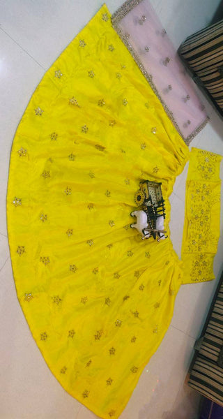 Yellow Color Satin Silk 3 Meter Flare Lehenga with Cancan