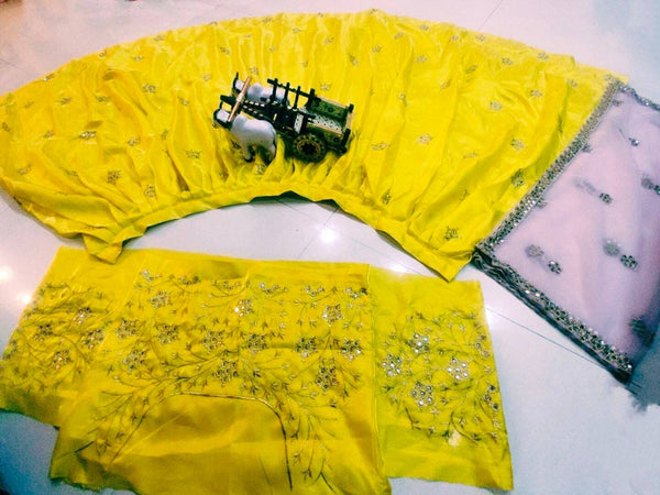 Yellow Color Satin Silk 3 Meter Flare Lehenga with Cancan
