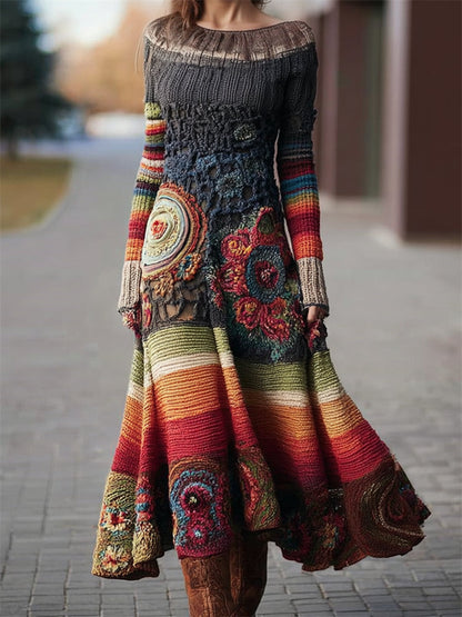 High-neck Dress Sweater Vintage Cable-knit Long-sleeve Womens Wear