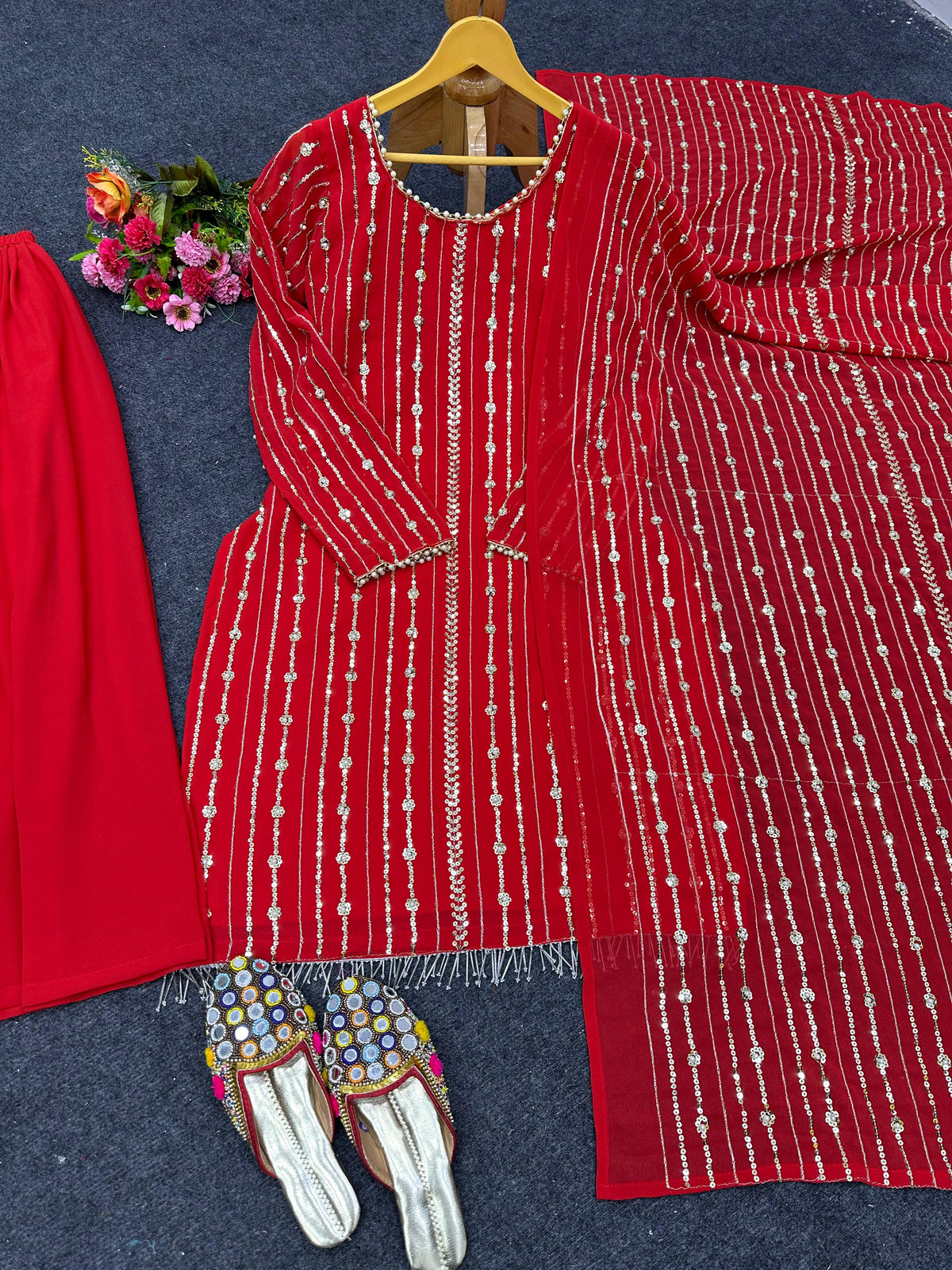 Latest Embroidery Georgette Plazo Suit set for women