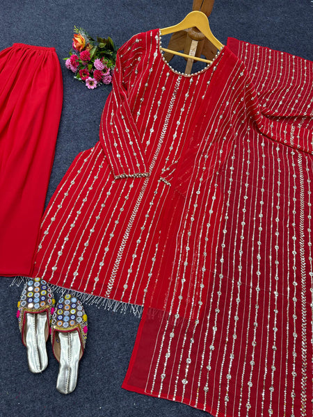 Latest Embroidery Georgette Plazo Suit set for women