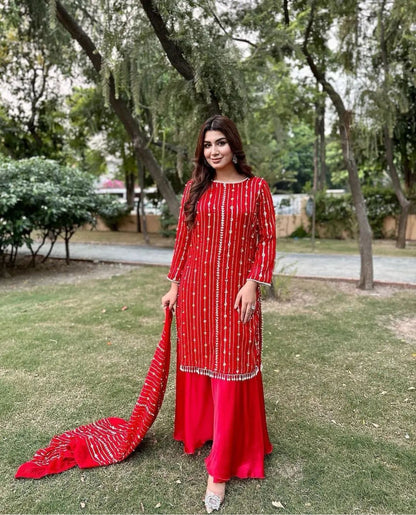 Latest Embroidery Georgette Plazo Suit set for women