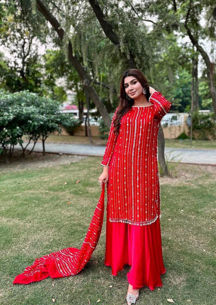 Latest Embroidery Georgette Plazo Suit set for women