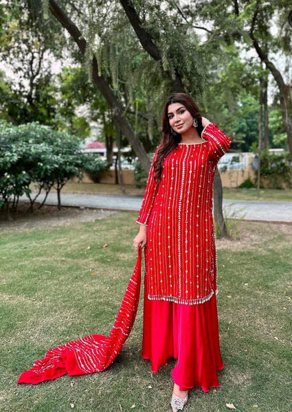 Latest Embroidery Georgette Plazo Suit set for women