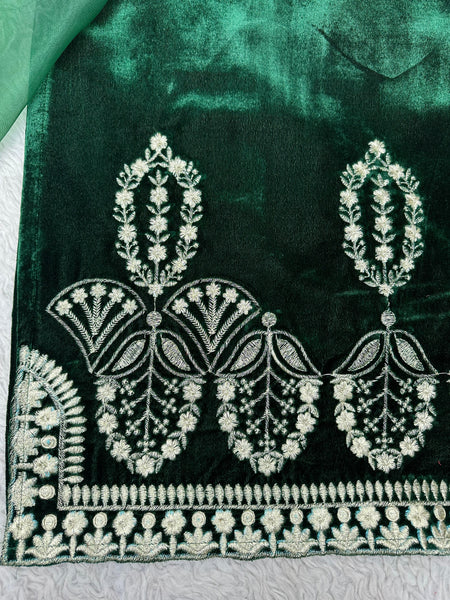 Green Velvet Stitched Salwar Suit Dupatta Set