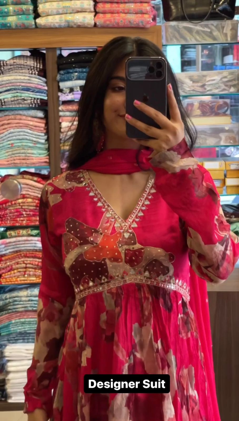 Rani Color Digital Printed Hand Work Women Kurta and Pant set with Dupatta