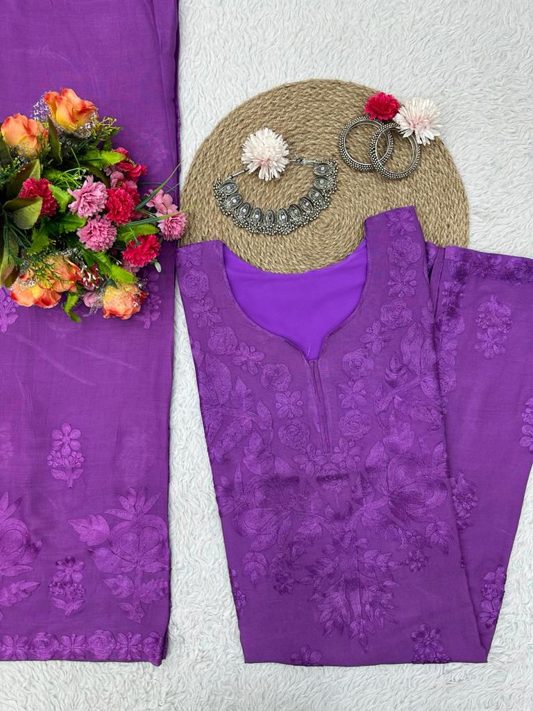 Rayon Best Quality Long Stitched Kurti Plazzo Set For women