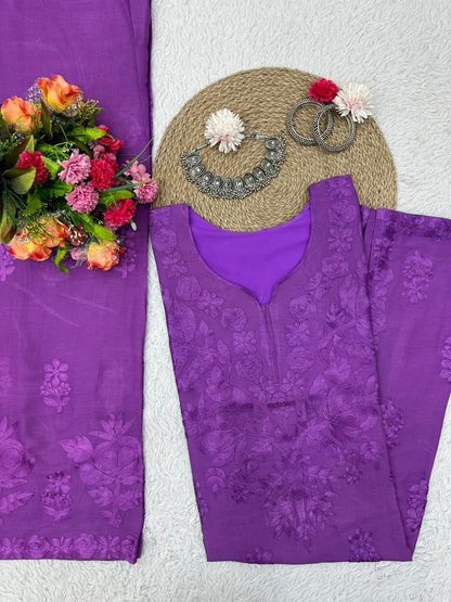 Rayon Best Quality Long Stitched Kurti Plazzo Set For women