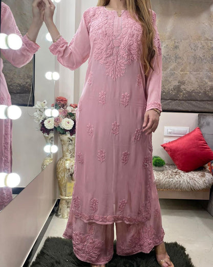 Rayon Best Quality Long Stitched Kurti Plazzo Set For women