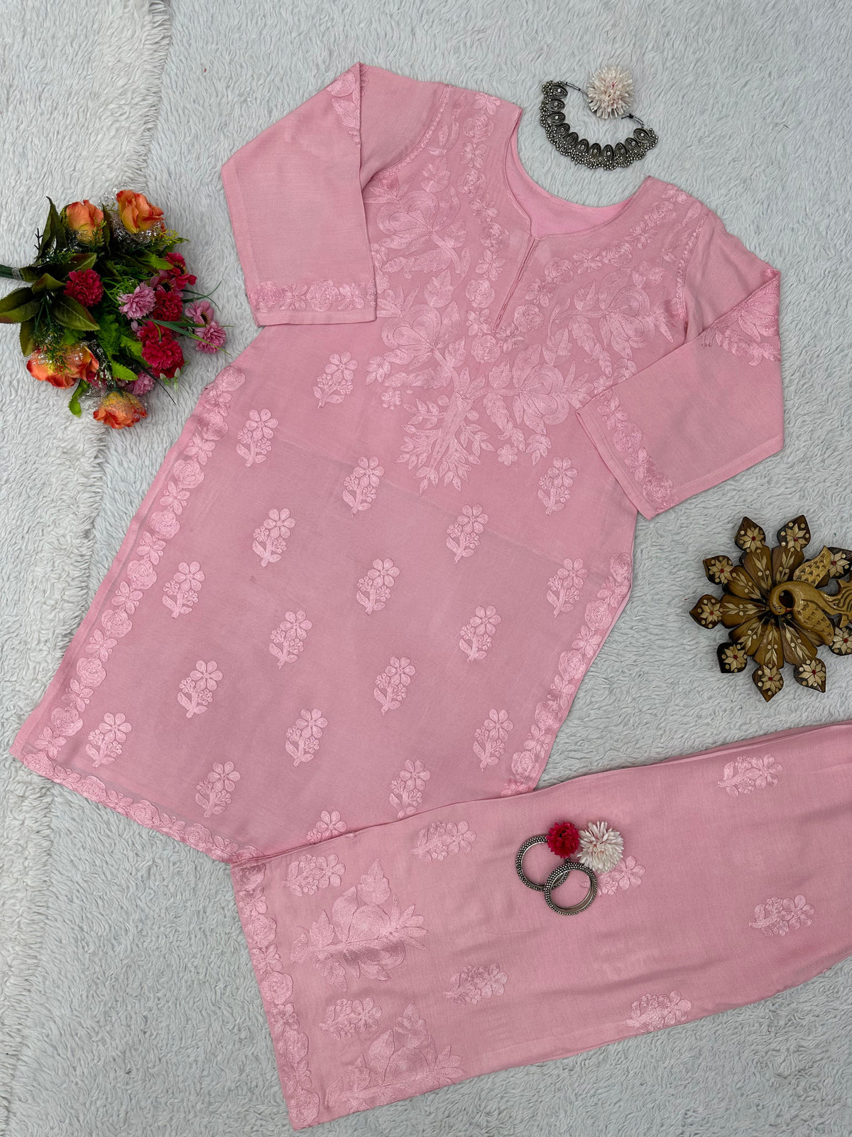 Rayon Best Quality Long Stitched Kurti Plazzo Set For women