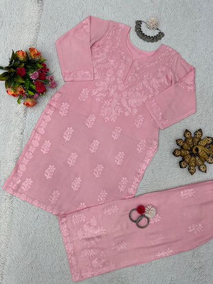 Rayon Best Quality Long Stitched Kurti Plazzo Set For women