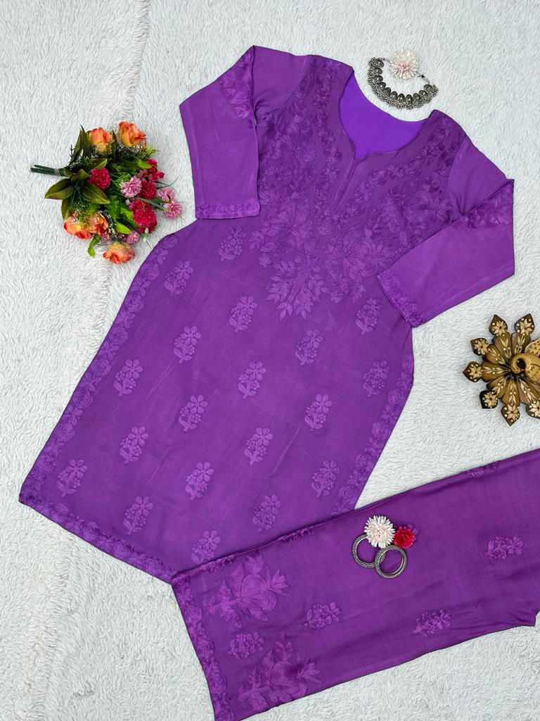 Rayon Best Quality Long Stitched Kurti Plazzo Set For women