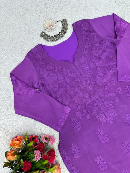 Rayon Best Quality Long Stitched Kurti Plazzo Set For women