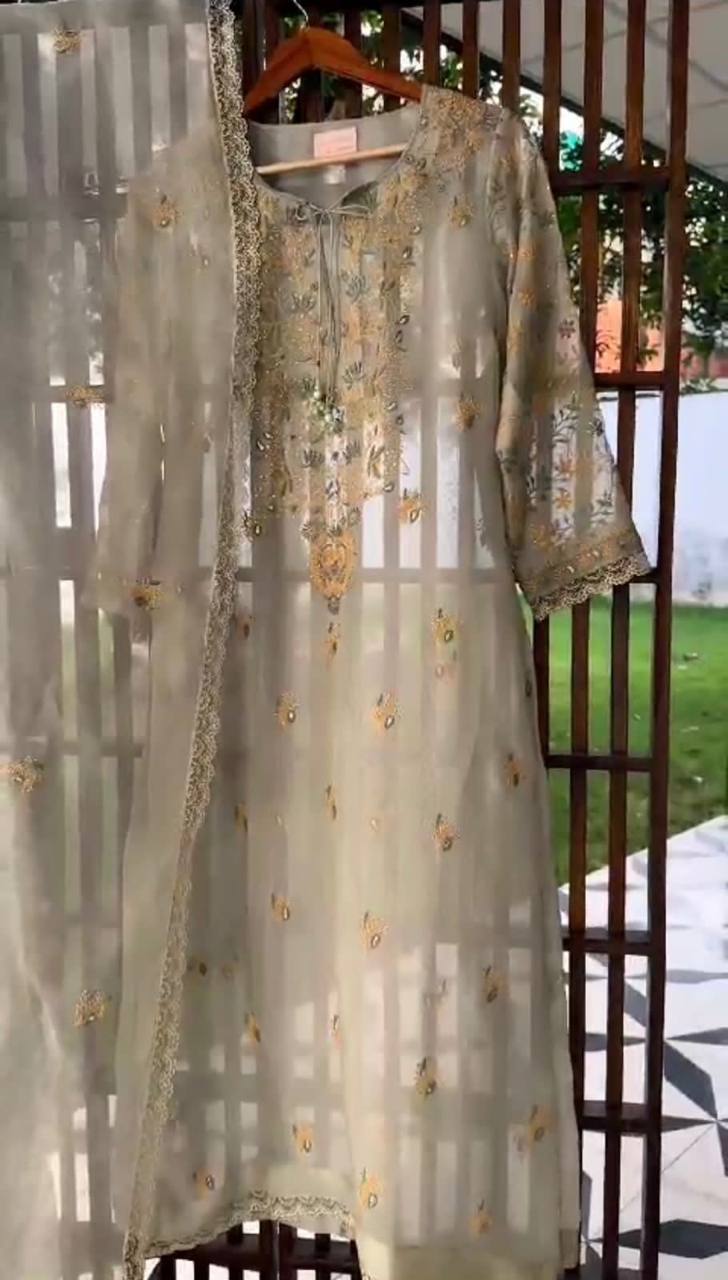Stunning Mehendi Green Color Sequence Work Tibby Silk Salwar Suit