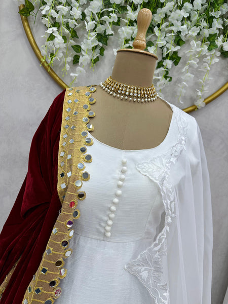 White Anarkali Suit with Double Dupatta Suit