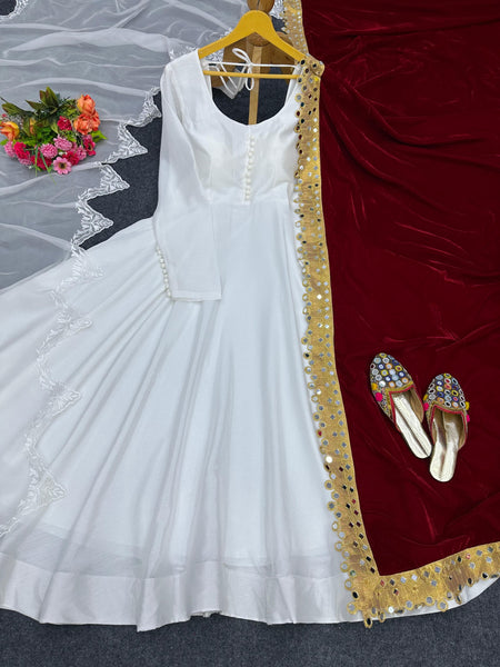 White Anarkali Suit with Double Dupatta Suit