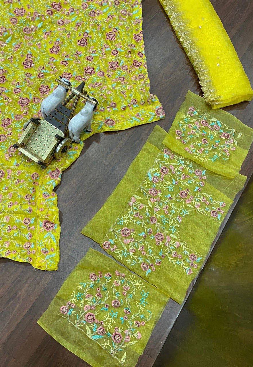 Parrot Green Color Organza Silk Embroidered Sequins work 12 Kali Lehenga choli for women