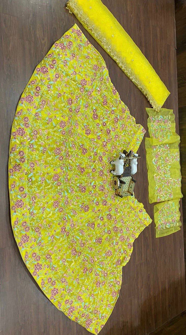 Parrot Green Color Organza Silk Embroidered Sequins work 12 Kali Lehenga choli for women