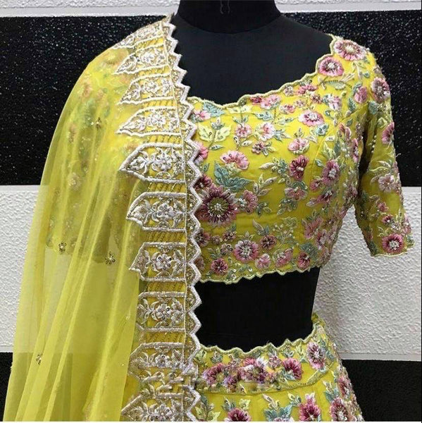 Parrot Green Color Organza Silk Embroidered Sequins work 12 Kali Lehenga choli for women