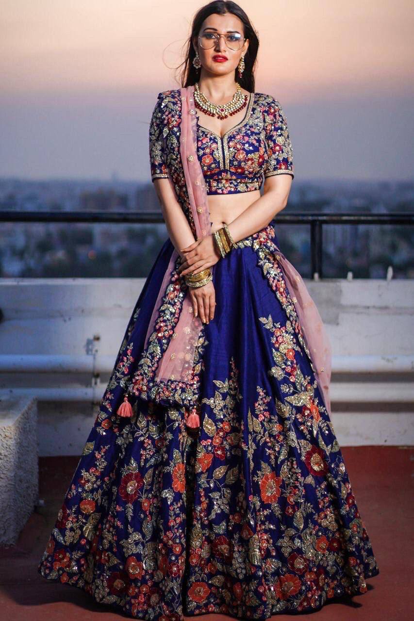 Mono Satin Silk Embroidery work 12 Kali around 3 meter flare Lehenga with Cancan & Canvas Patta Lehenga Choli