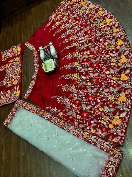 Mono Satin Silk Embroidery work 12 Kali around 3 meter flare Lehenga with Cancan & Canvas Patta Lehenga Choli