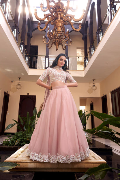 Latest Peach Color Weone Silk Sequence Lehenga Choli