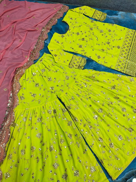 Parrot Green Sharara Suit Set with dupatta for women