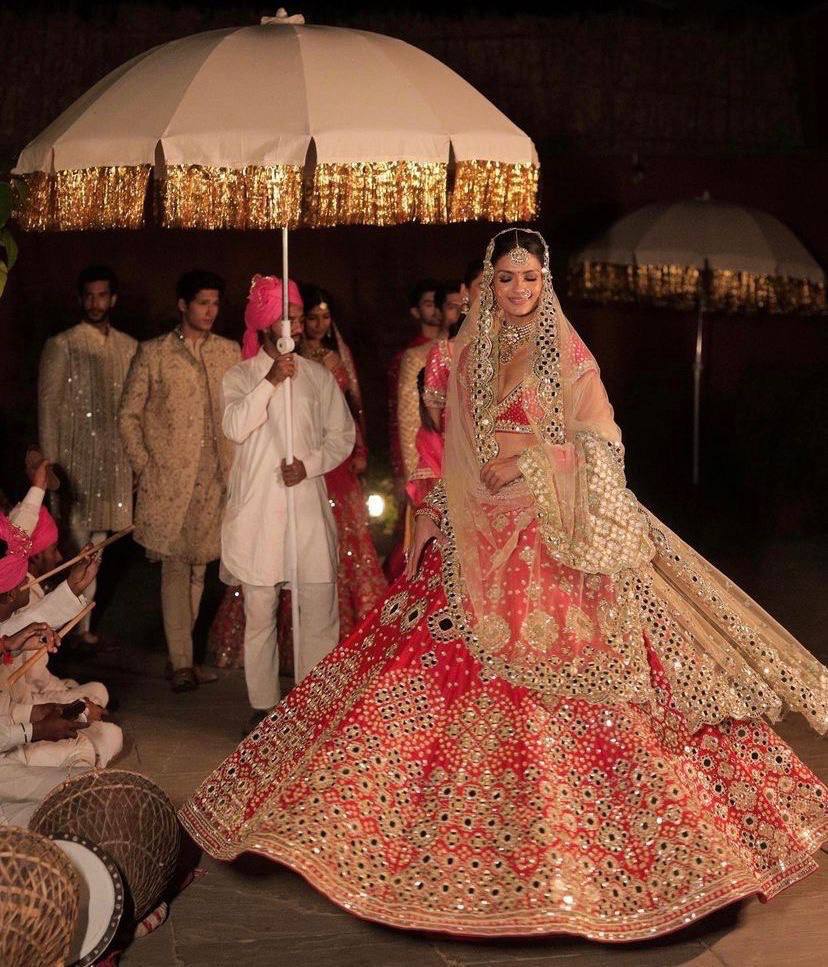 Red color Real Mirror Satin Silk Embroidery work 12 Kali Lehenga