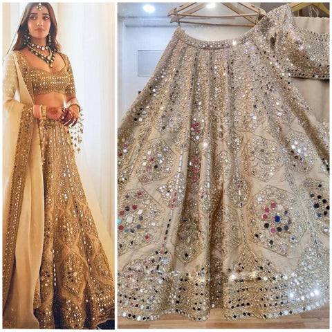 Satin Silk Embroidered Foil Mirror work 3 meter flare Lehenga with Cancan