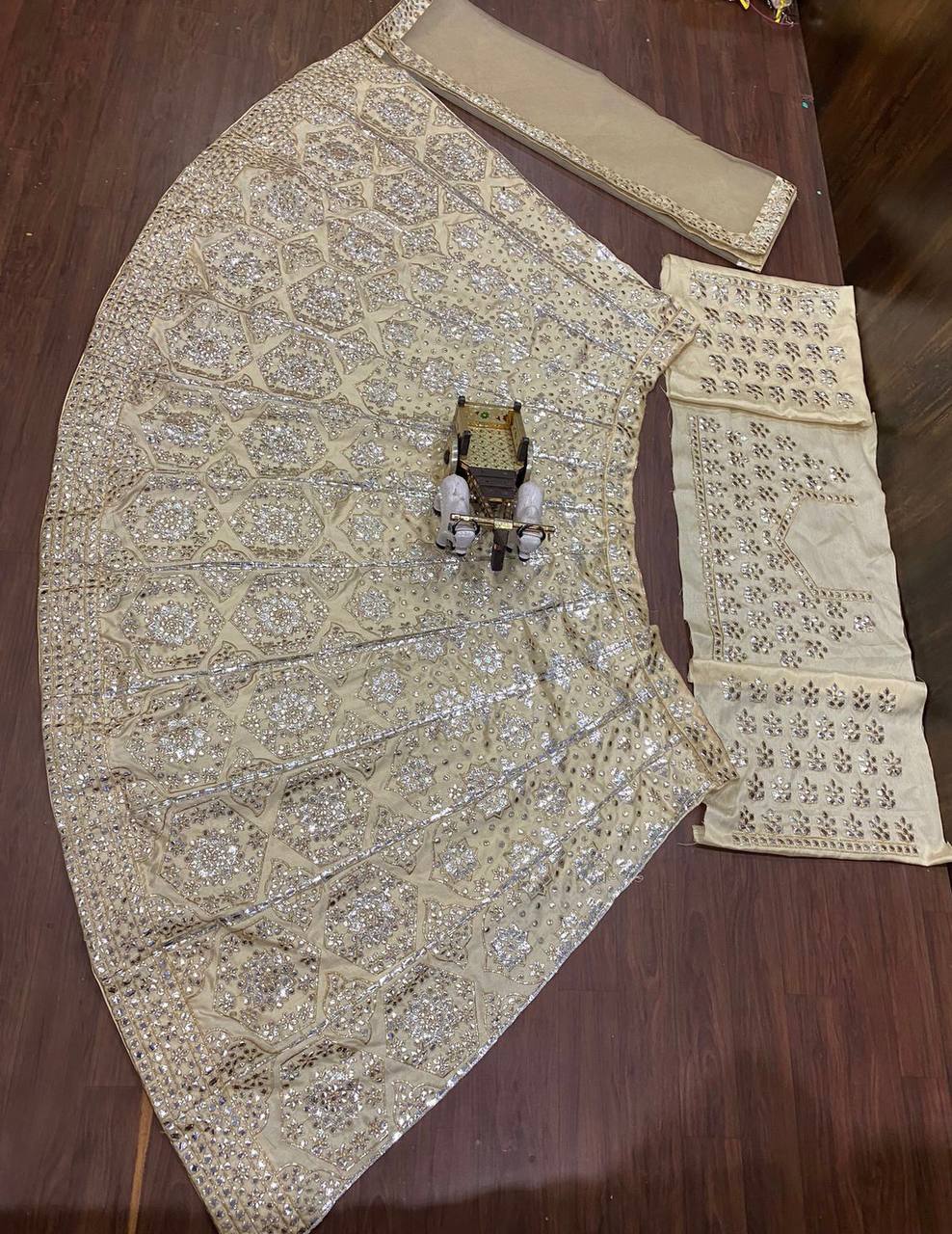 Satin Silk Embroidered Foil Mirror work 3 meter flare Lehenga with Cancan