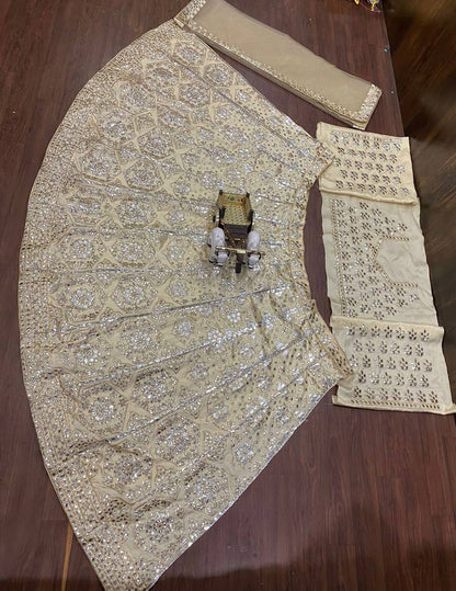 Satin Silk Embroidered Foil Mirror work 3 meter flare Lehenga with Cancan