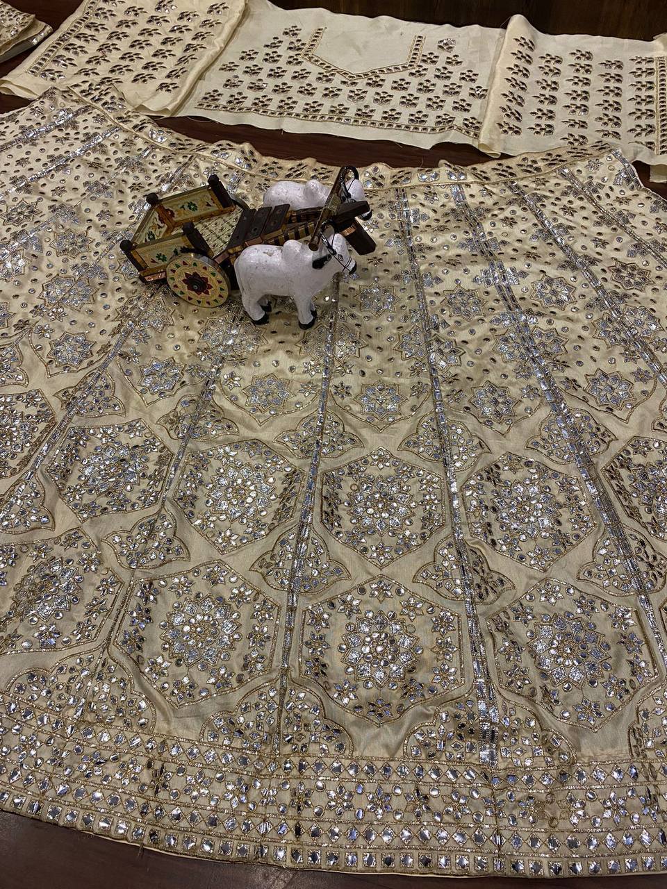Satin Silk Embroidered Foil Mirror work 3 meter flare Lehenga with Cancan